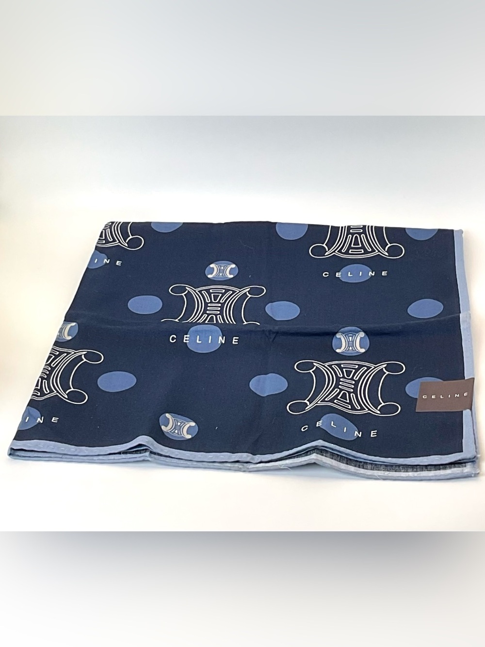 Celine Navy Blue Cotton Triumph Motif Handkerchief NWT